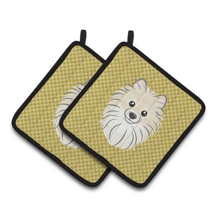 Carolines Treasures Tan Checkered Pomeranian Pair of Pot Holders, 7.5 x 3 x 7.5 in. BB1135PTHD